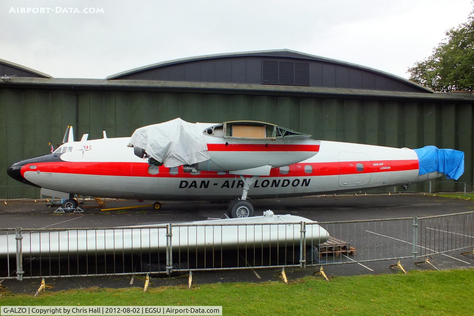G-ALZO, 1950 Airspeed AS57 Ambassador 2 C/N 5226, This airframe is the sole survivor of the production run of 23 Ambassadors built for BEA. Purchased by the Jordanian Air Force in 1960, then Dan-Air in 1963. After being in storage at Lasham for over a decade, it was donated to the DAS in 1986