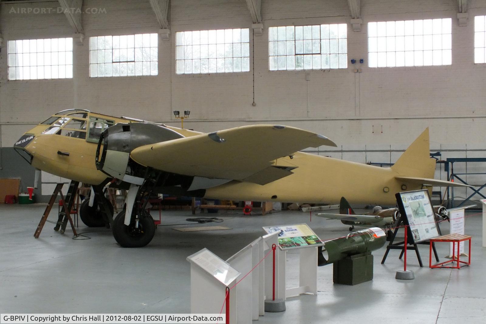 G-BPIV, 1943 Bristol 149 Bolingbroke Mk.IVT C/N 10201, originally a Mk IV, after a landing accident in 2003 It was decided to return the aircraft to the air as a Mk I Blenheim. The MK1 has a snub nosed look compared to the latter MKIV models.