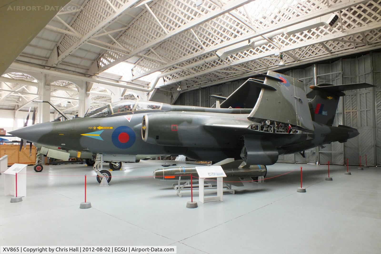 XV865, 1968 Hawker Siddeley Buccaneer S.2B C/N B3-14-67, Served with the Royal Navy with 736 NAS and 809 NAS. Transferred to the RAF and served with 216 Sqn, 208 Sqn, 12 Sqn and 237 OCU. Acquired by the IWM in 1999