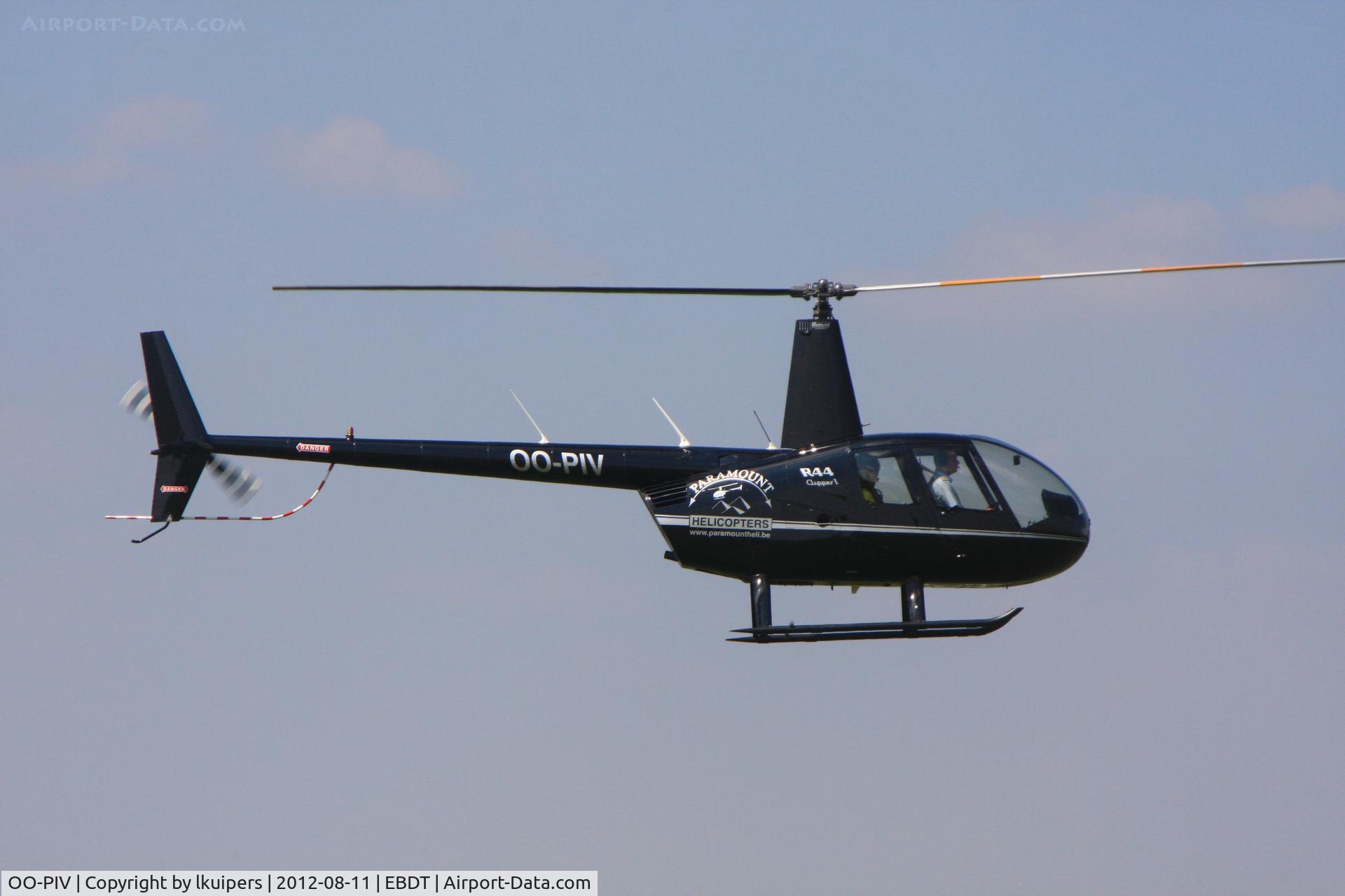 OO-PIV, 2010 Robinson R44 Raven I C/N 2009, This Robinson did pleasure flights at the 2012 Old Timer Fly-in at Schaffend Diest. It is operated by Paramount Helicopters