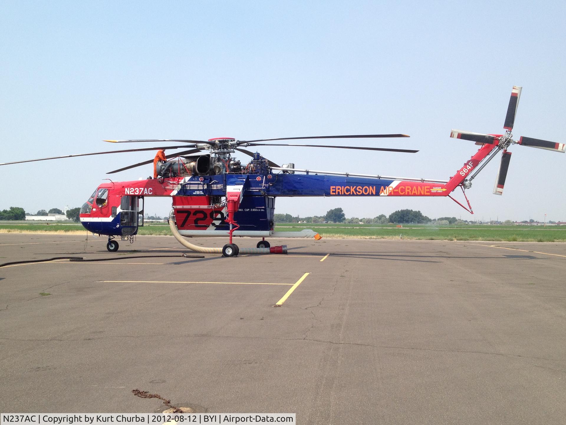 N237AC, 1970 Erickson S-64F Skycrane C/N 64095, Getting ready for takeoff from Burley, ID Municipal Airport on 8/12/12. Has been here for the past several days on fire duty on the southern Idaho complex fire.