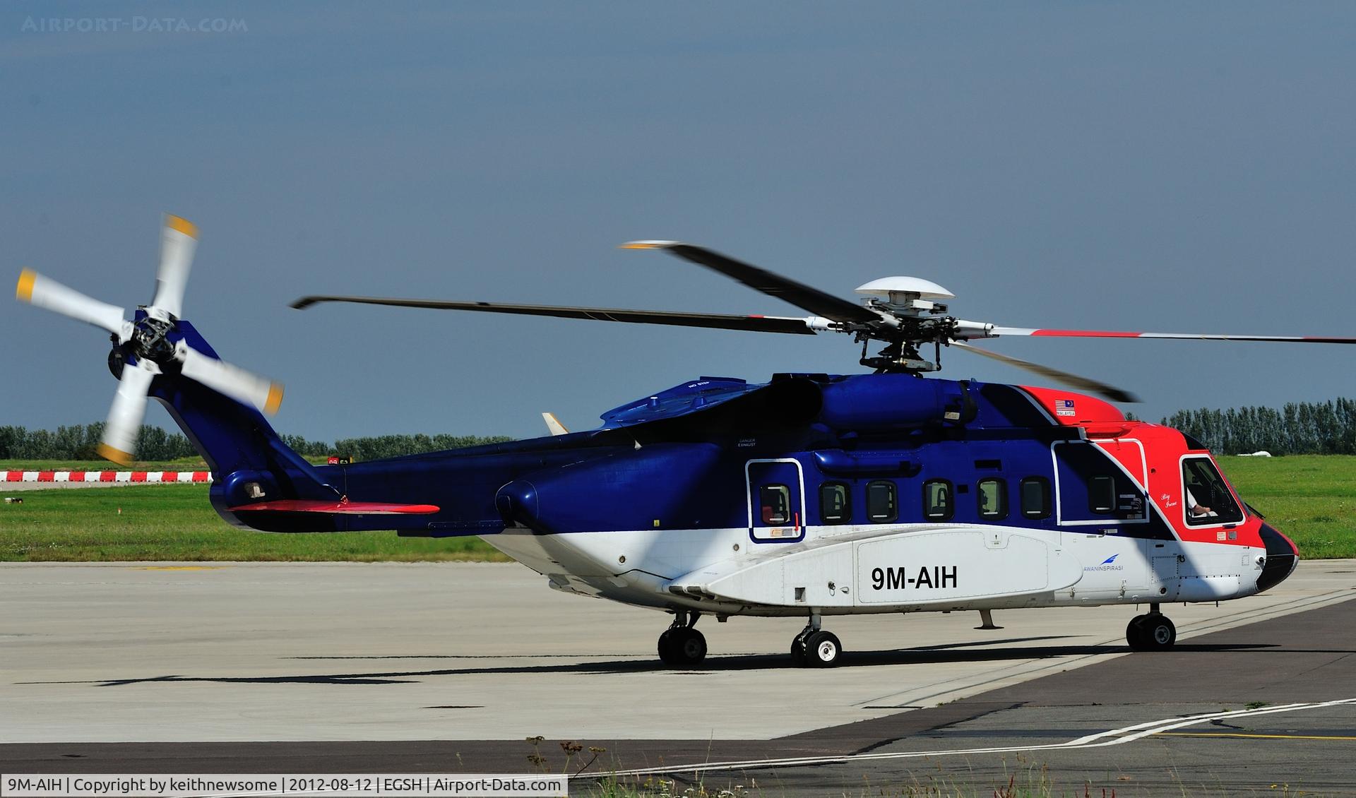 9M-AIH, 2005 Sikorsky S-92A C/N 920024, Leaving after fuel stop on a trip to Aberdeen.