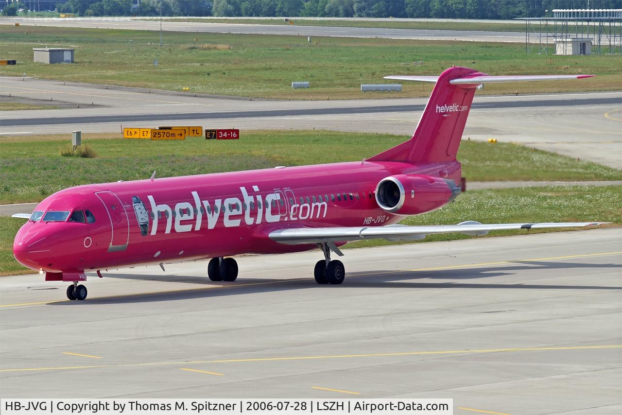 HB-JVG, 1993 Fokker 100 (F-28-0100) C/N 11478, HB-JVG in Helvetic old c/s passing Dock B while taxiing towards it's parking position