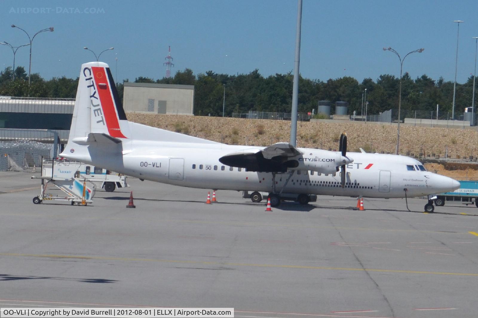 OO-VLI, 1991 Fokker 50 C/N 20226, CityJet Fokker 50 at luxembourg.