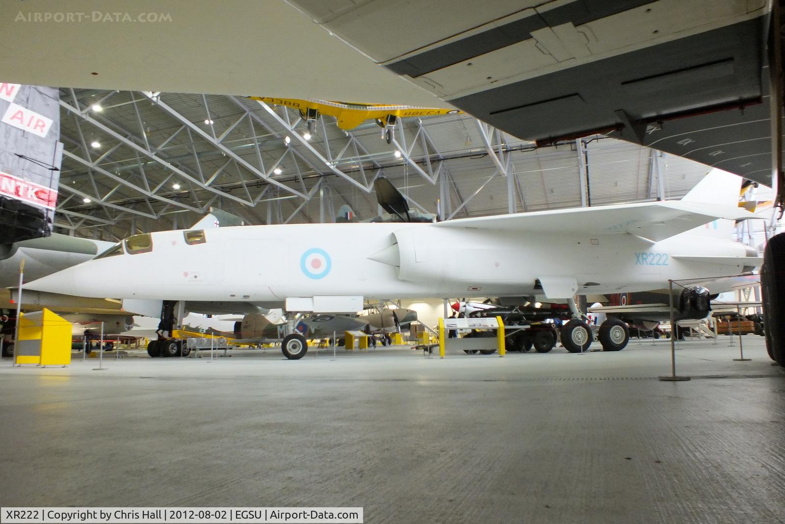 XR222, 1964 BAC TSR-2 C/N XO-4, The Fourth prototype airframe constructed and was nearly complete when the programme was cancelled. It was at the College of Aeronautics at Cranfield from 1965 until 1978 it was transferred to the Imperial War Museum at Duxford.