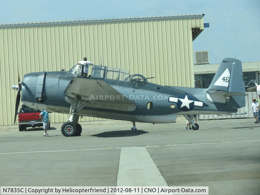 N7835C, Grumman TBM-3E Avenger C/N 7154, Just climbed out of the cockpit while parked by Planes of Fame museum