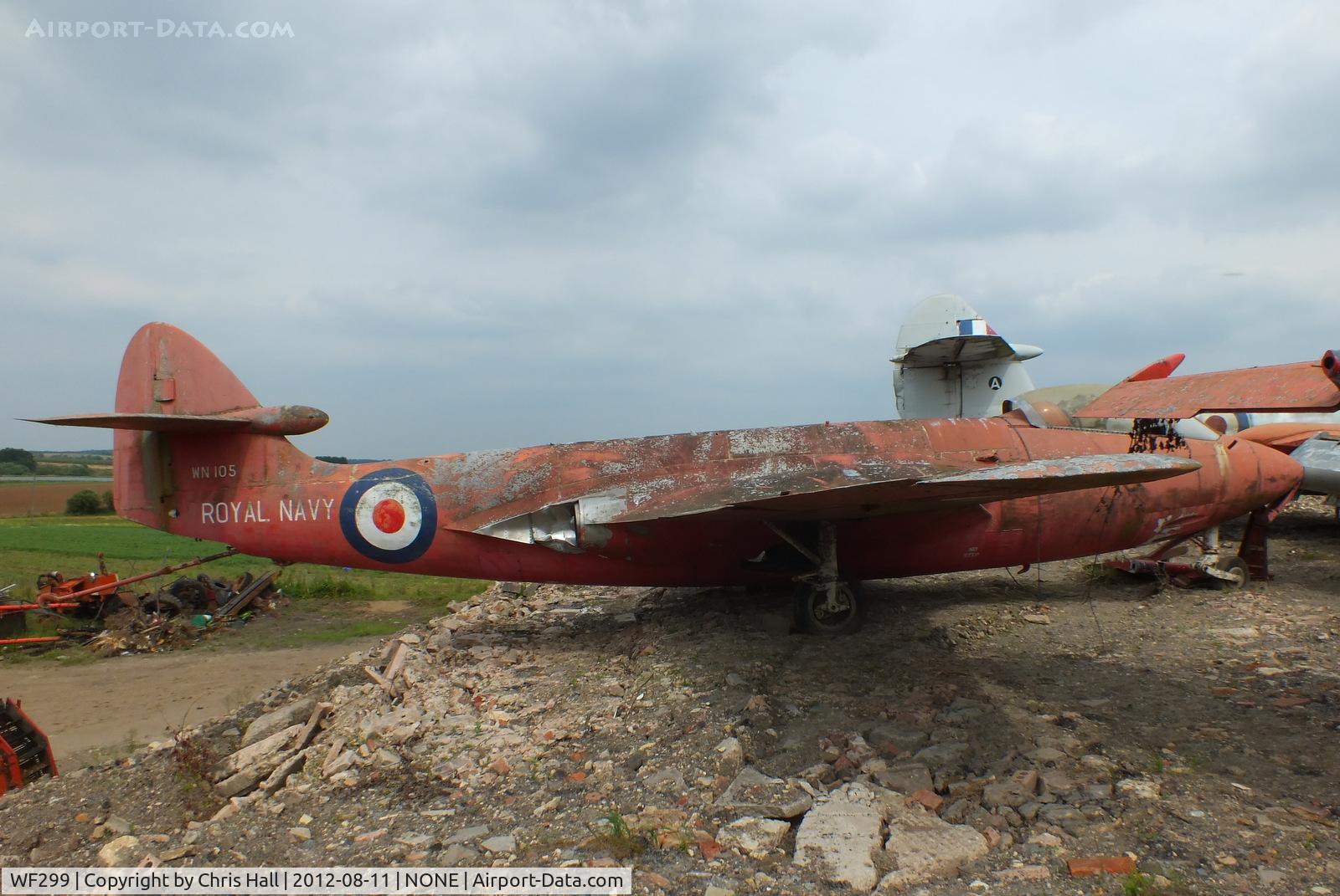 WF299, 1954 Hawker Sea Hawk FB.5 C/N not found WF299, part of a private collection on a farm in Pershore, Worcestershire. This is a composite with WN105 and wears that serial