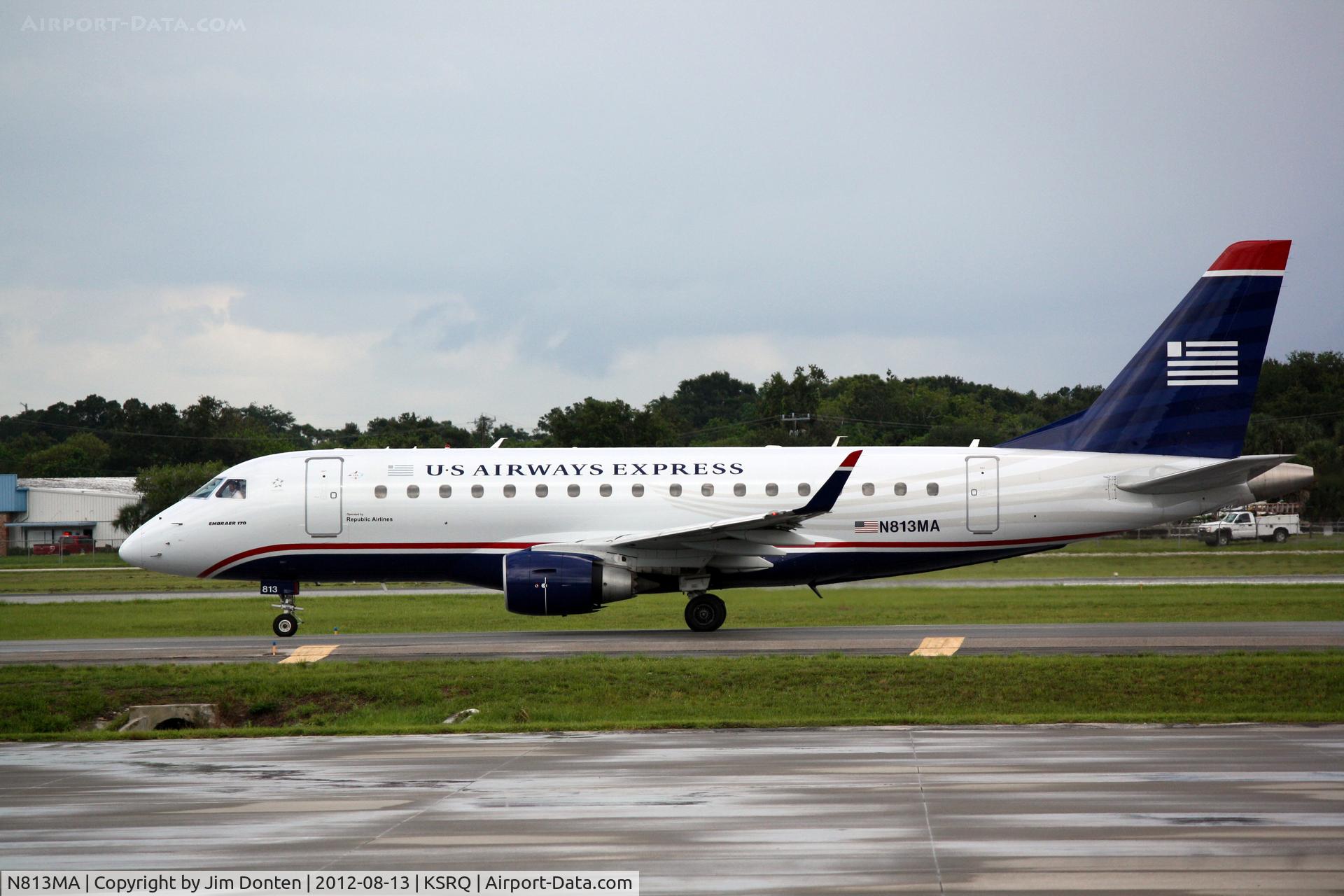 N813MA, 2004 Embraer 170SU (ERJ-170-100SU) C/N 17000031, US Air Flight 3327 operated by Republic (N813MA) arrives at Sarasota-Bradenton International Airport following a flight from Reagan National Airport