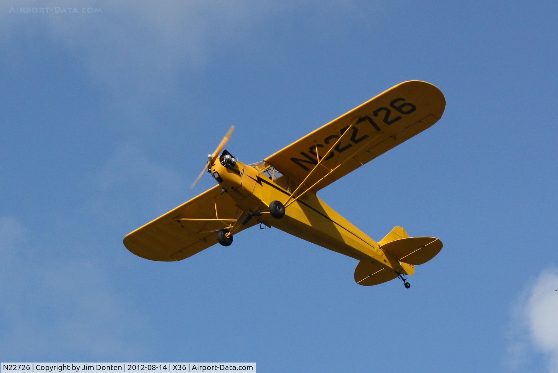 N22726, 1938 Piper J3C-65 Cub C/N 2696, NC22726 departs Buchan Airport