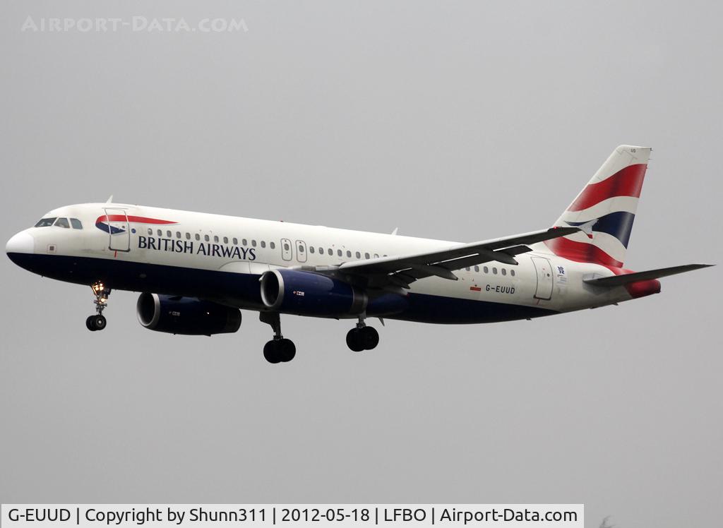 G-EUUD, 2002 Airbus A320-232 C/N 1760, Landing rwy 14R with additional Olympic Game sticker