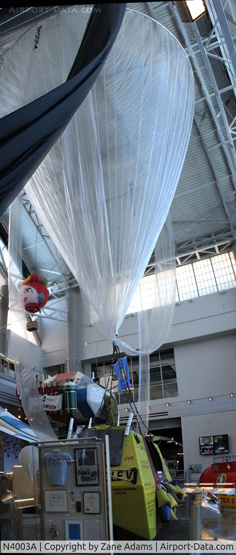 N4003A, Raven Industries Inc NO5ST-15/15/15T-0400 C/N 103, This Balloon made the first Pacific crossing, launched from Nagashima, Japan 10 Nov 81; landed, Covelo, California 13 Nov 81 
At the Albuquerque Balloon Museum