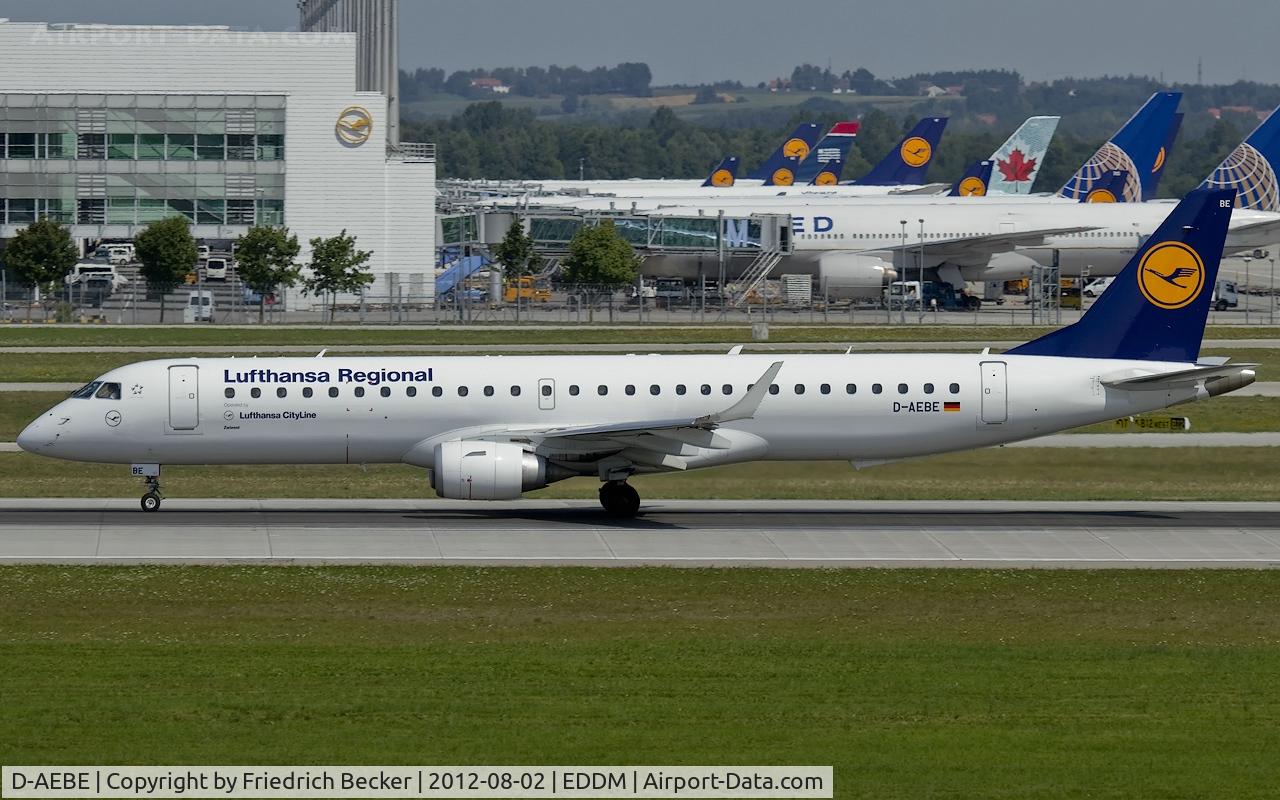 D-AEBE, 2010 Embraer 195LR (ERJ-190-200LR) C/N 19000350, departure from Munich