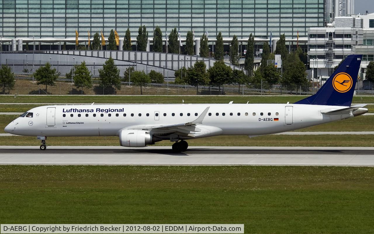 D-AEBG, 2011 Embraer 195LR (ERJ-190-200LR) C/N 19000423, departure from Munich