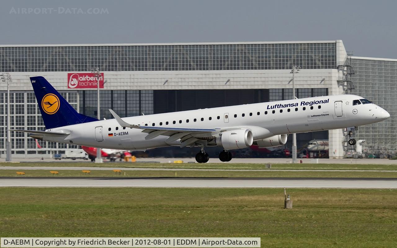 D-AEBM, 2012 Embraer 195LR (ERJ-190-200LR) C/N 19000523, moments prior touchdown