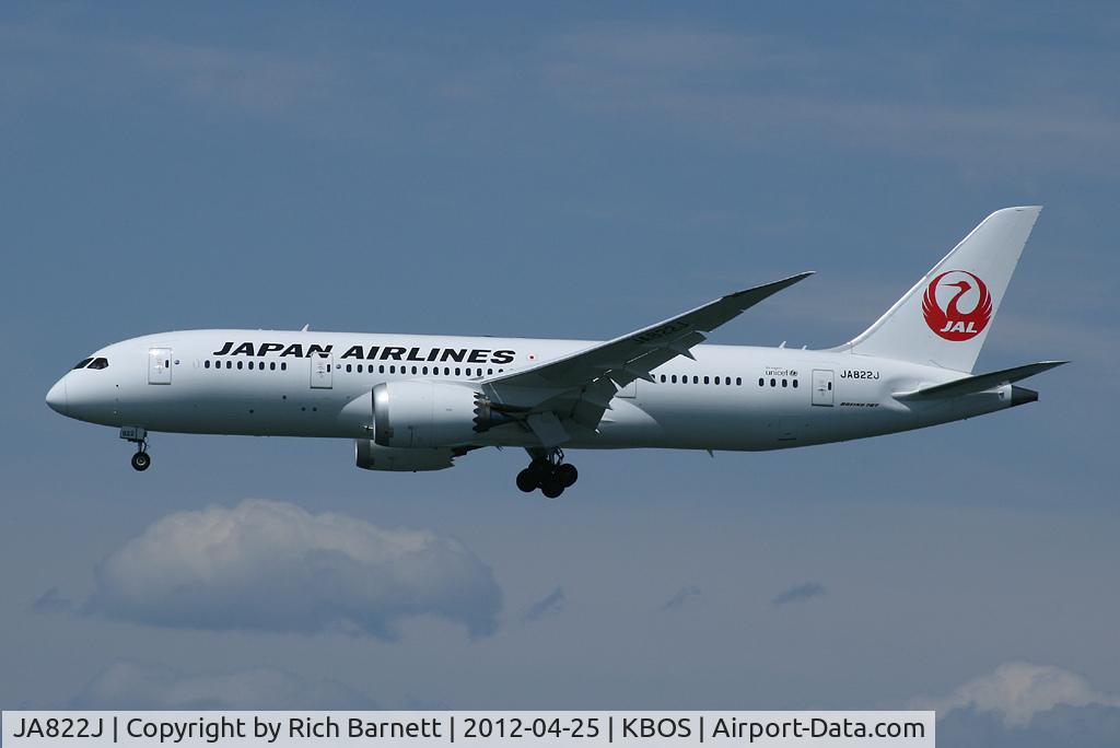 JA822J, 2010 Boeing 787-8 Dreamliner C/N 34832, Arriving runway 22L at Logan