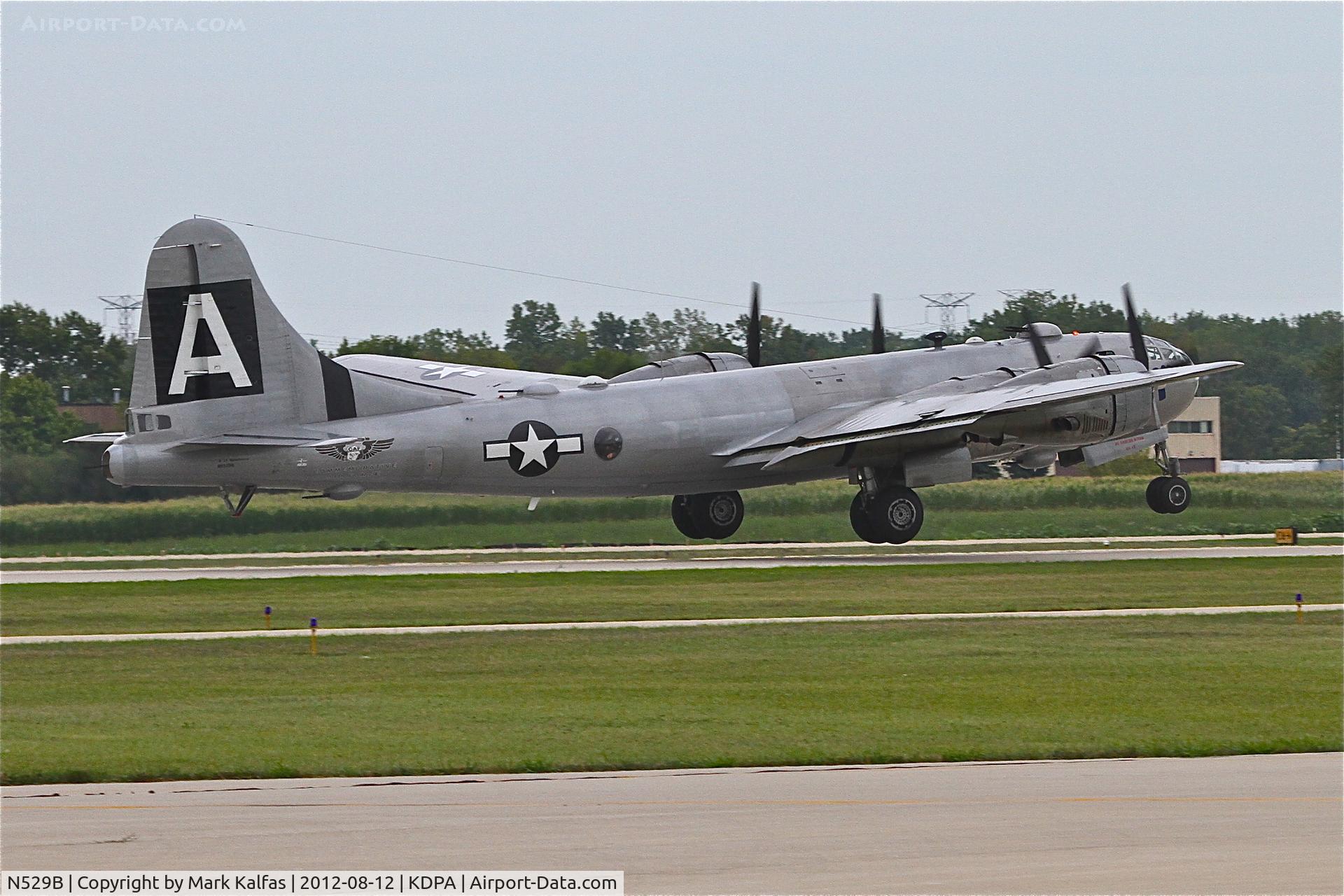 N529B, 1944 Boeing B-29A-60-BN Superfortress C/N 11547, FiFi taking off on 19R with her last group of lucky passengers during Community Days at DuPage Airport.