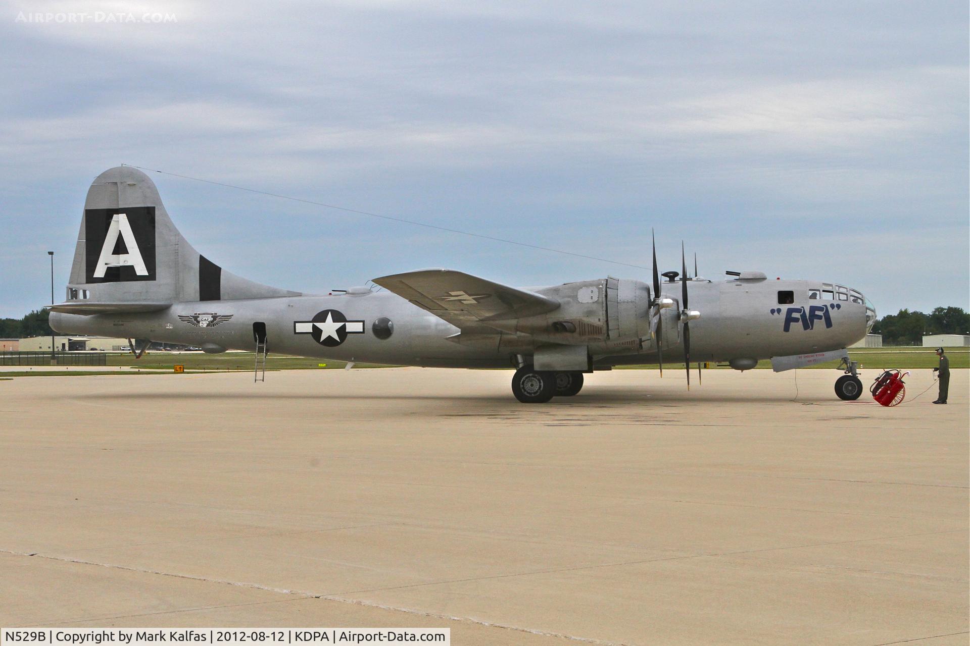 N529B, 1944 Boeing B-29A-60-BN Superfortress C/N 11547, FiFi starting up on the ramp at DuPage with her last load of lucky passengers at Community Days.