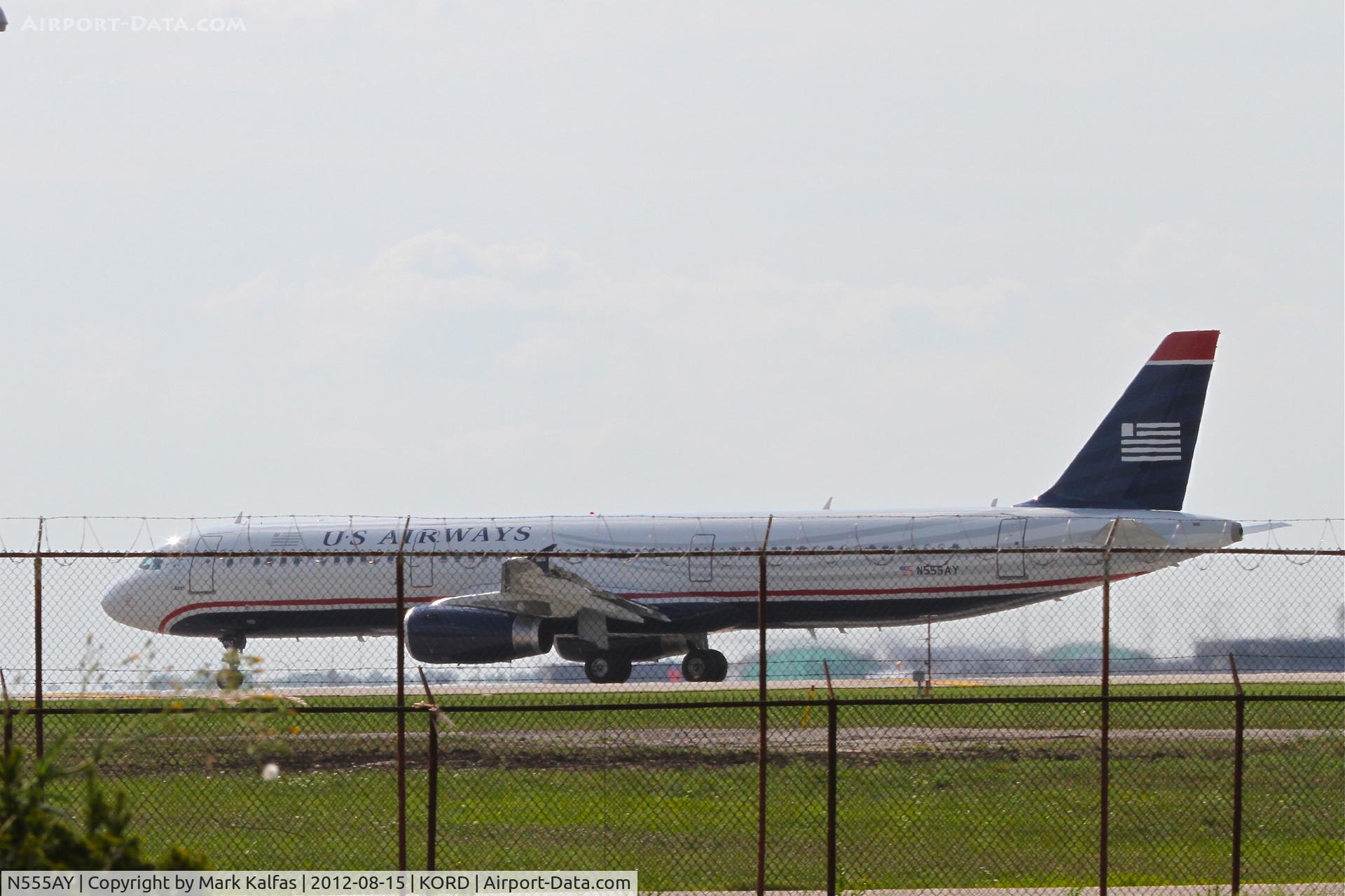 N555AY, 2012 Airbus A321-231 C/N 5235, USAirways Airbus A321, departing RWY 22L KORD enroute to KCLT.