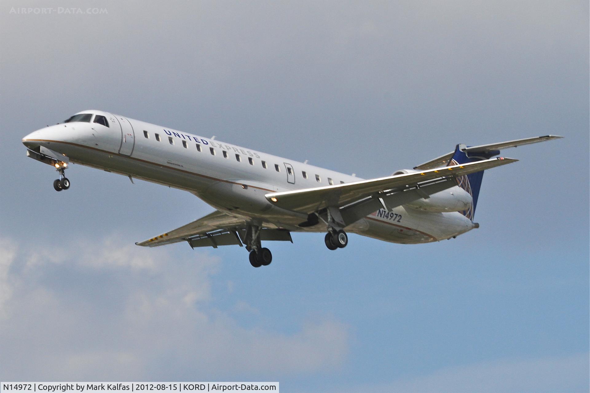 N14972, 1999 Embraer ERJ-145LR (EMB-145LR) C/N 145151, ExpressJet/United Express Embraer EMB-145SLR, ASQ5999 arriving from Tulsa/KTUL, RWY 28 approach KORD.