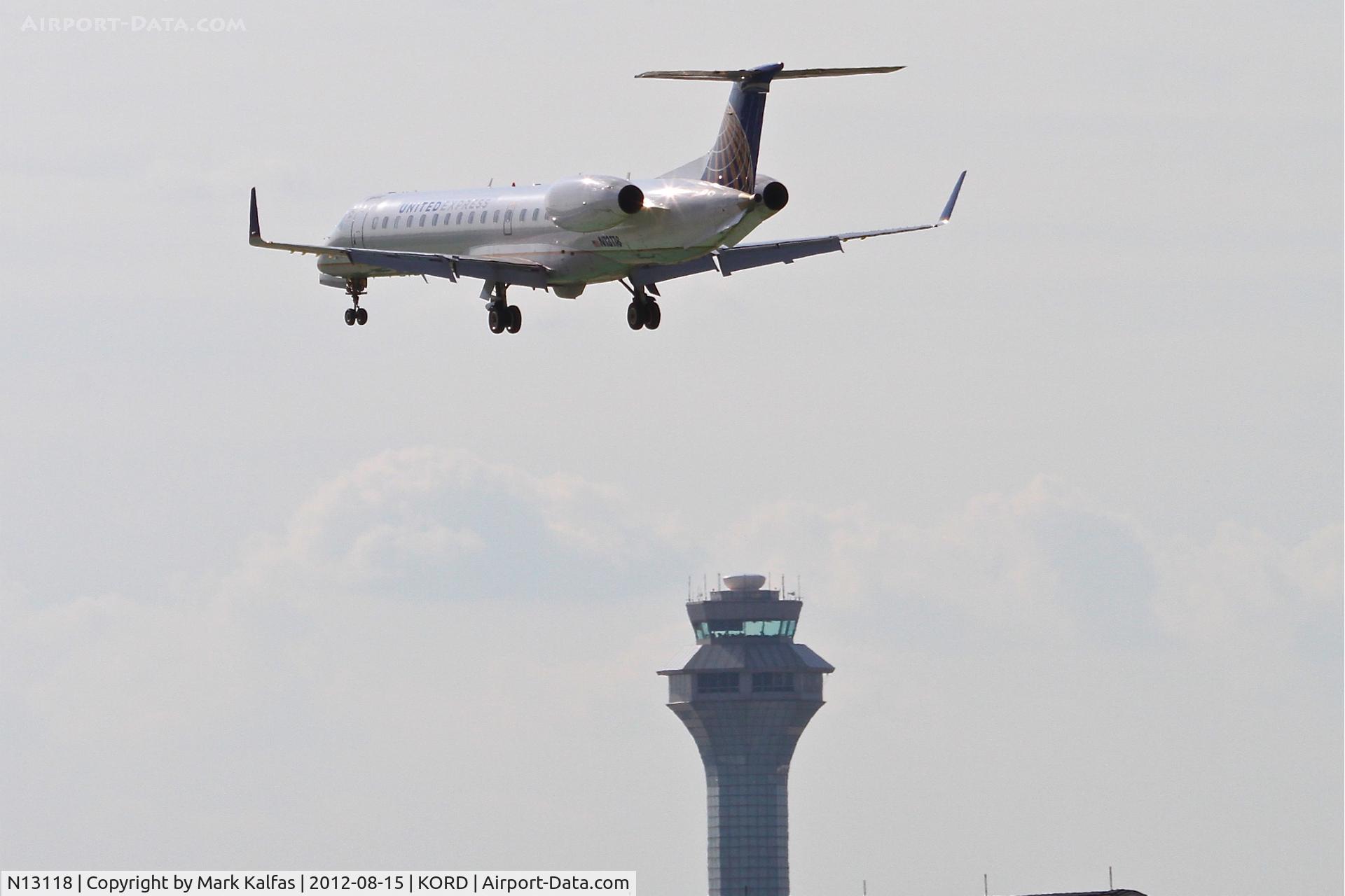 N13118, 2002 Embraer ERJ-145XR (EMB-145XR) C/N 145675, ExpressJet/United Express  Embraer EMB-145XR, ASQ5922 arriving from Rapid City/KRAP RWY 28 approach KORD.