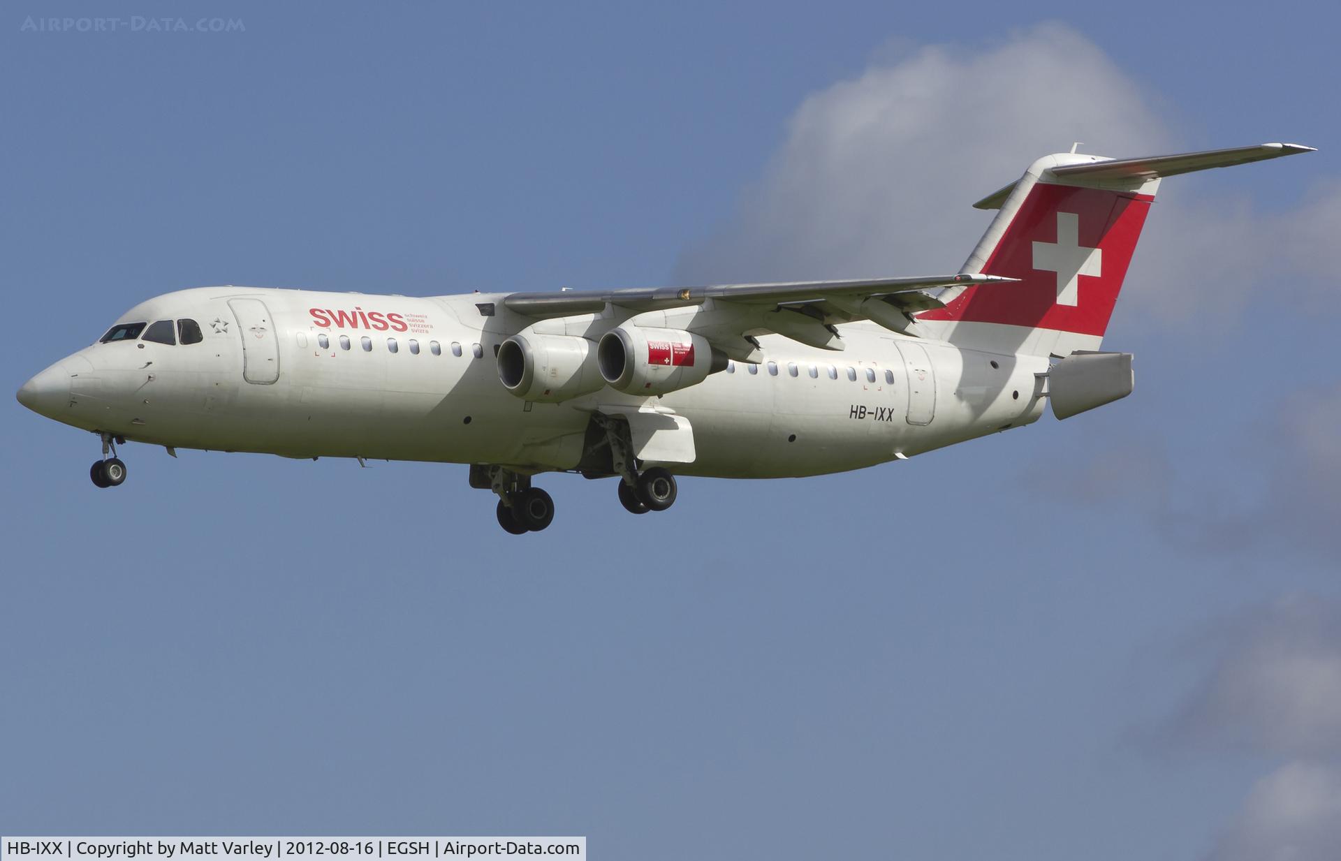 HB-IXX, 1995 British Aerospace Avro 146-RJ100 C/N E3262, Arriving at EGSH for spray by Air Livery.