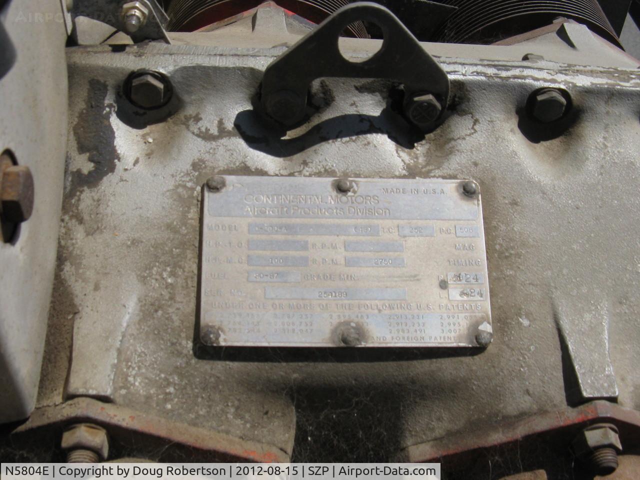 N5804E, 1959 Cessna 150 C/N 17304, 1959 Cessna 150, Continental O-200-A 100 Hp, engine data plate
