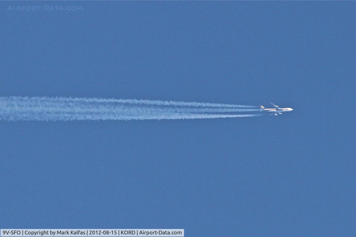 9V-SFO, 2004 Boeing 747-412F/SCD C/N 32900, Singapore Airlines Cargo Boeing 747-412F, SIA7336 over Chicago's O'Hare/KORD at FL 390 enroute to Dallas-Fort Worth/KDFW from Brussels/EBBR.