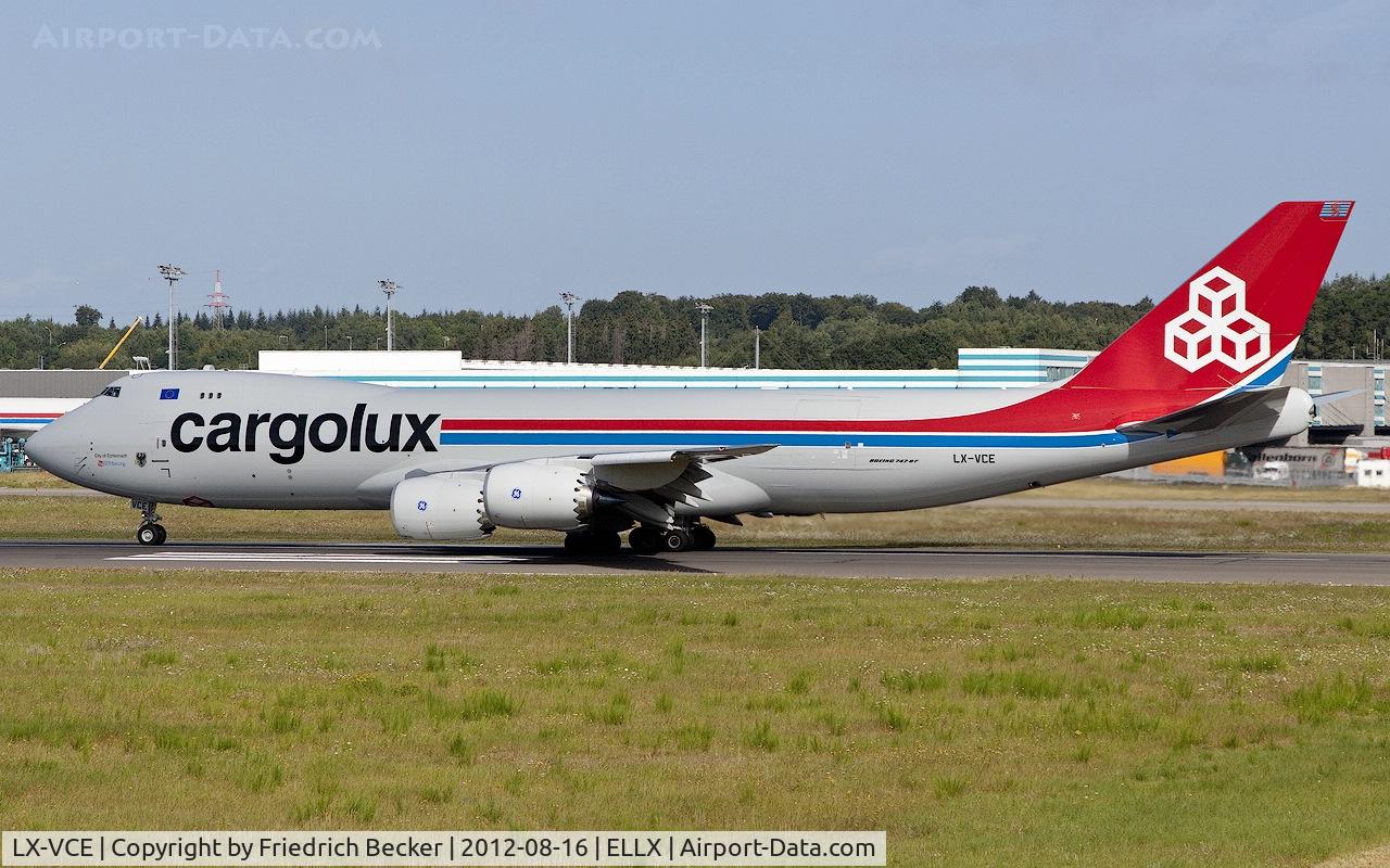 LX-VCE, 2012 Boeing 747-8R7F C/N 35810, departure via RW24