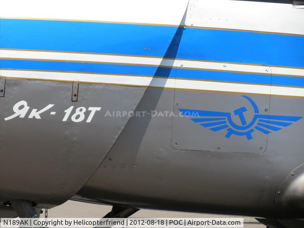N189AK, 1993 Yakovlev Yak-18T C/N 10-33, Aircraft description on front of plane
