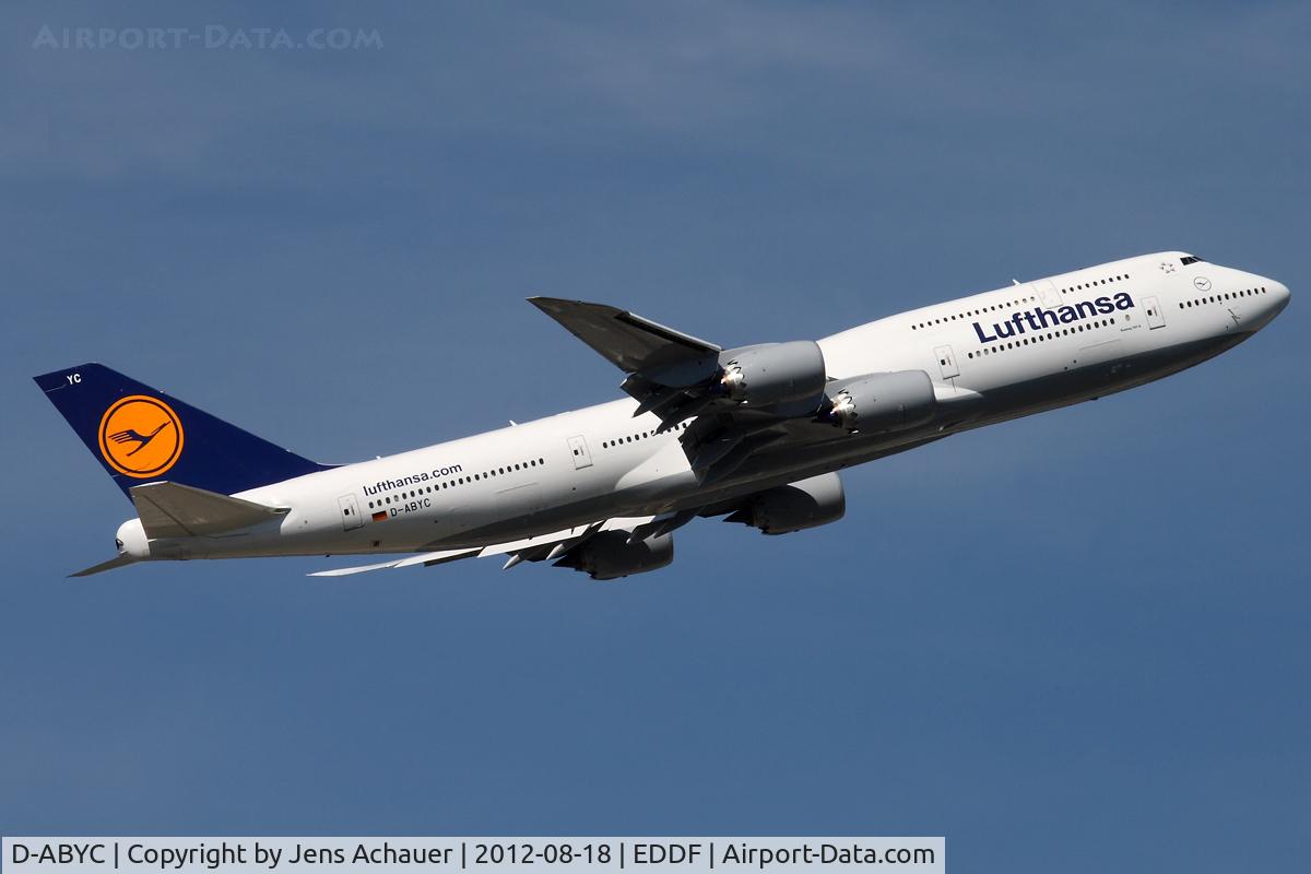 D-ABYC, 2012 Boeing 747-830 C/N 37828, Take off to IAD