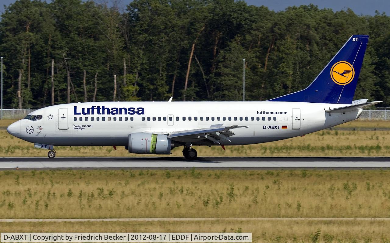D-ABXT, 1989 Boeing 737-330 C/N 24281, decelerating after touchdown