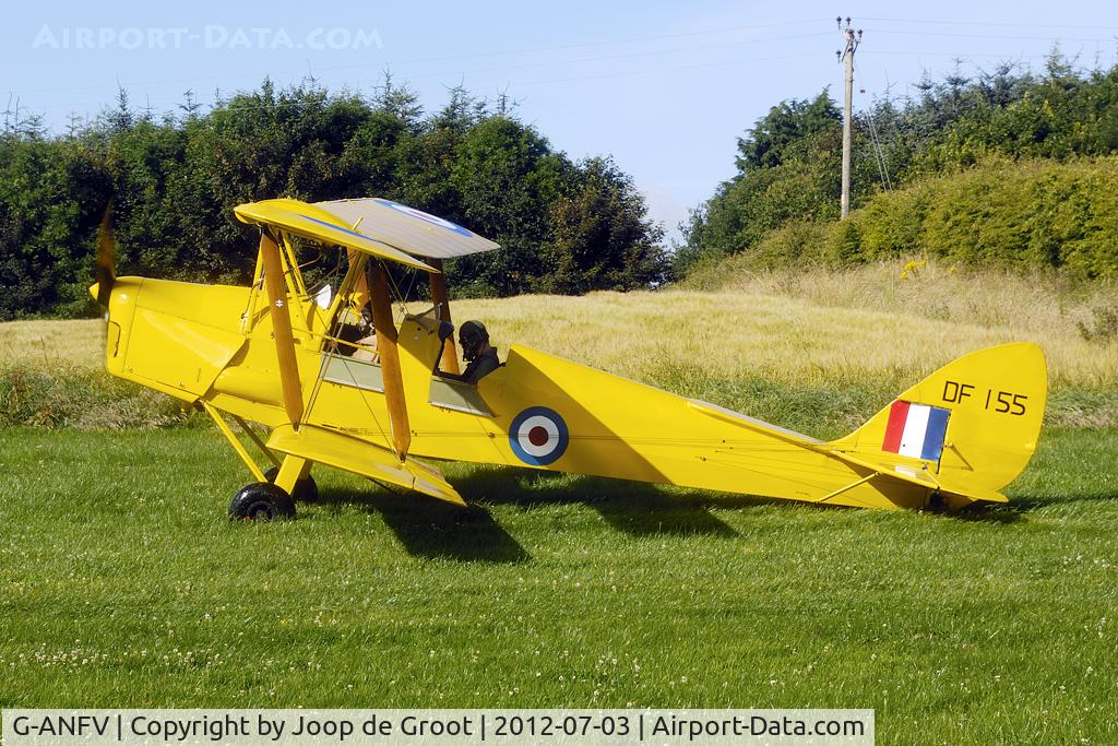 G-ANFV, 1942 De Havilland DH-82A Tiger Moth II C/N 85904, w/o in a crash on August the 12th, a week after this picture was taken. Fortunately without casualties. Picture taken at the Lossiemouth - Shempston Airstrip.