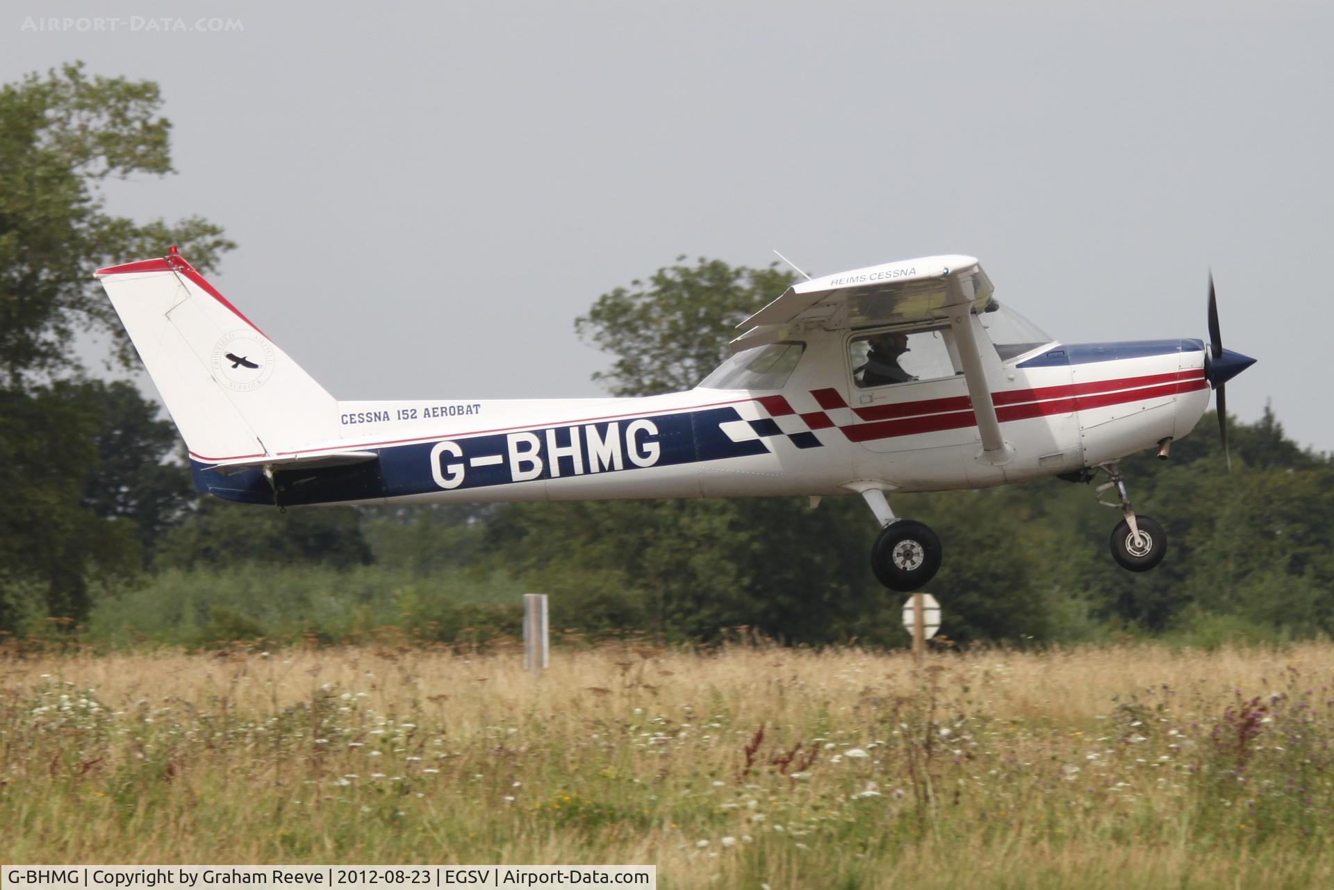 G-BHMG, 1980 Reims FA152 Aerobat C/N 0368, Departing from Old Buckenham.