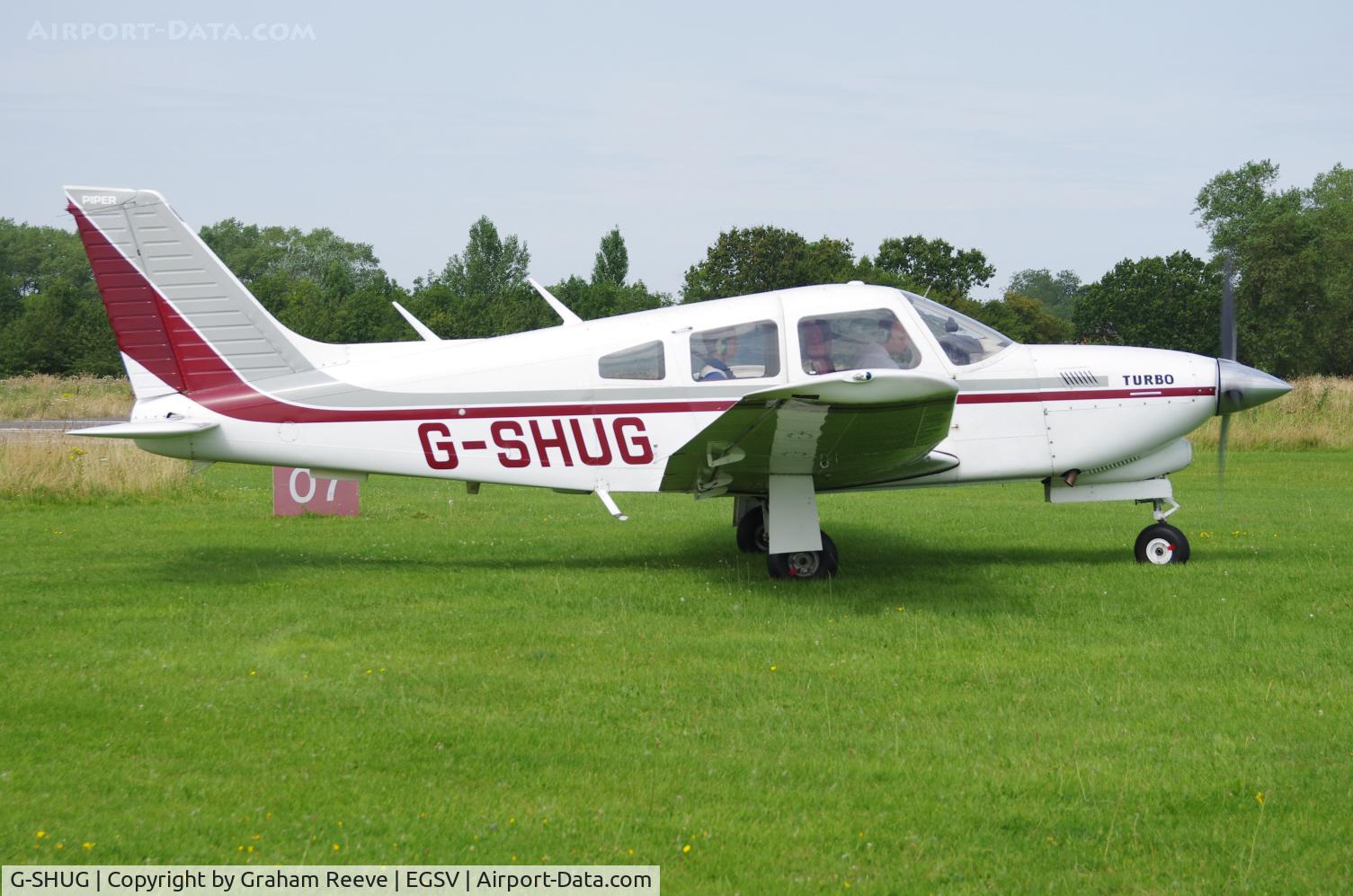 G-SHUG, 1977 Piper PA-28R-201T Cherokee Arrow III C/N 28R-7703048, Just landed.