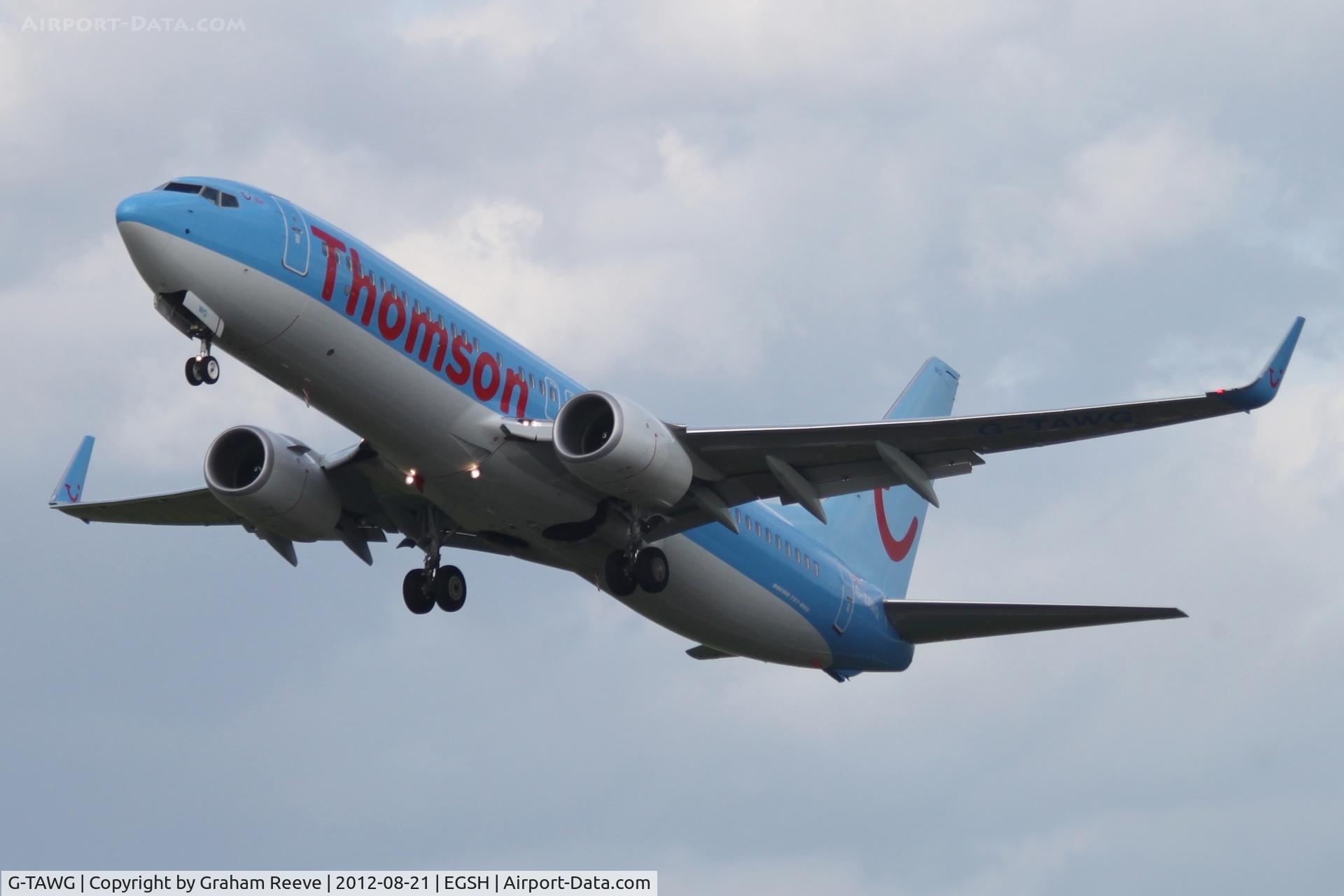 G-TAWG, 2012 Boeing 737-8K5 C/N 37266, Just airbourne.