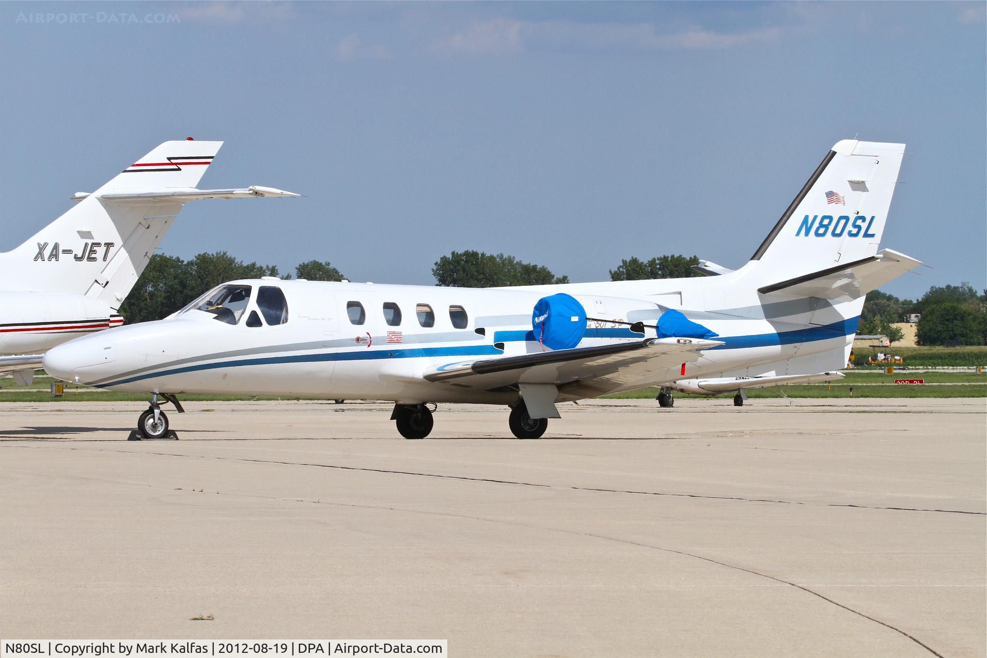 N80SL, 1979 Cessna 501 Citation I/SP C/N 501-0294, Cessna 501 N80SL on the ramp KDPA after a trip in from Fort Scott Municipal Airport/KFSK.