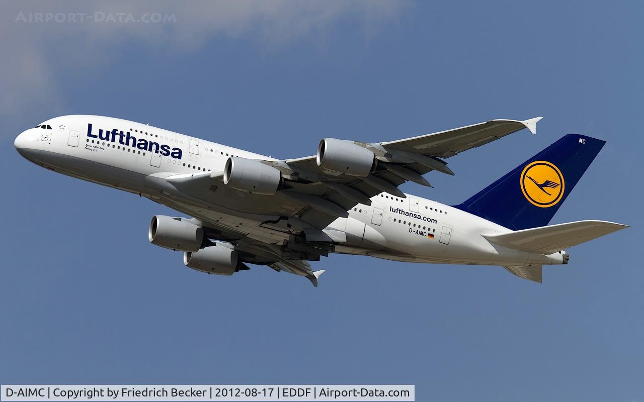 D-AIMC, 2010 Airbus A380-841 C/N 044, departure from Frankfurt