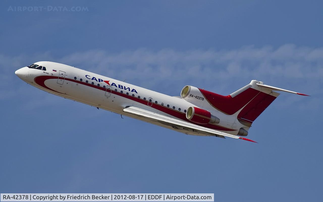 RA-42378, 1990 Yakovlev Yak-42D C/N 4520421014494, departure from Frankfurt