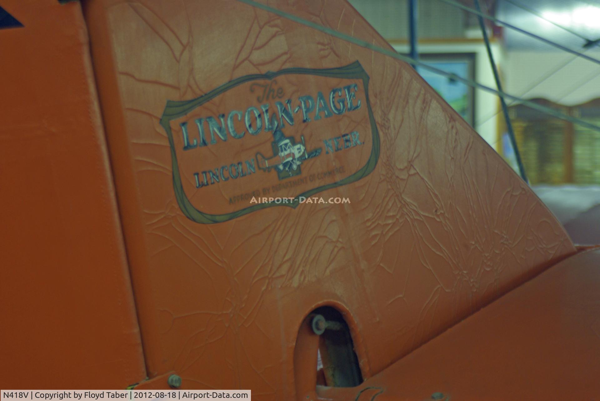 N418V, Roos Lincoln Page 1928 C/N 281, Vertical, Horizontal stab area.