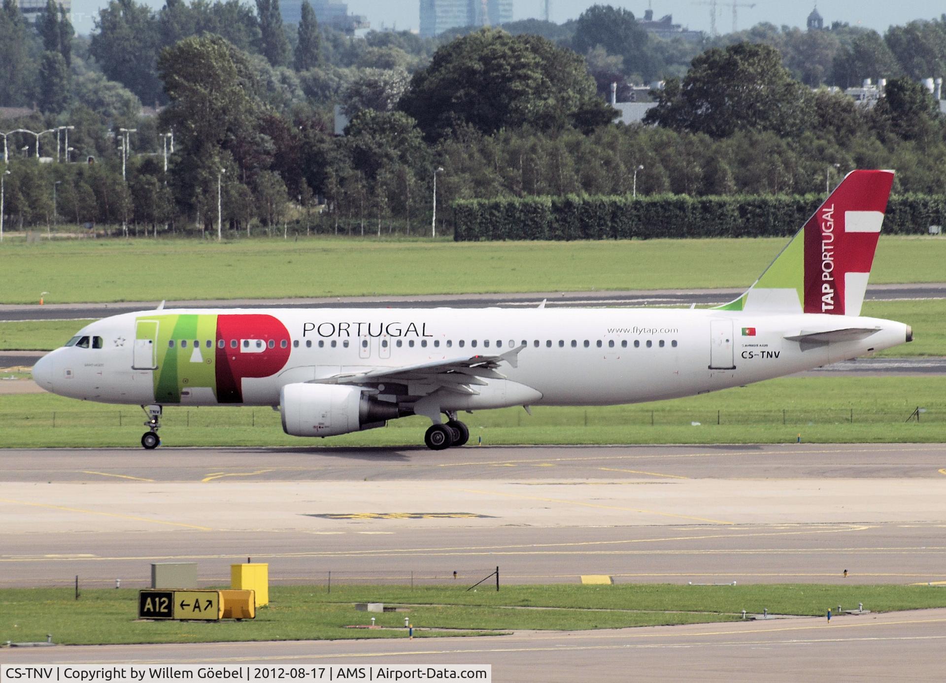 CS-TNV, 2009 Airbus A320-214 C/N 4143, Taxi to runway L18 of Schiphol Airport for take off.