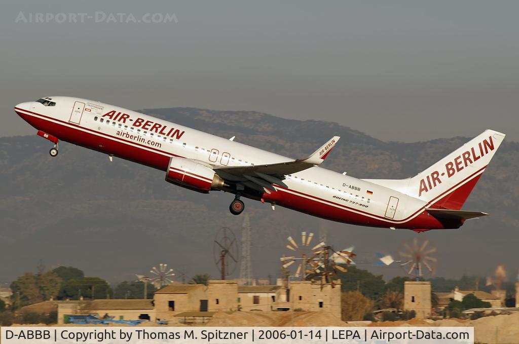 D-ABBB, 2001 Boeing 737-86J C/N 32624, Air Berlin D-ABBB powerful early morning departure at PMI.