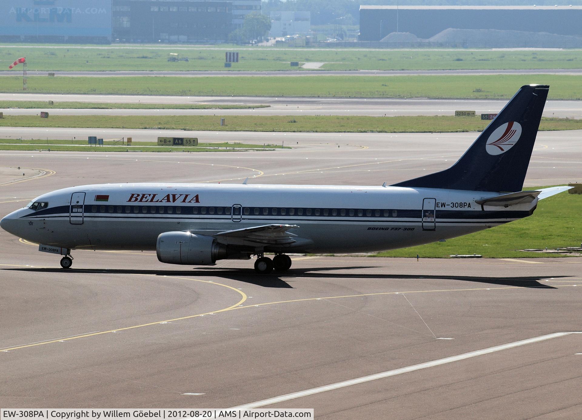 EW-308PA, 1990 Boeing 737-3K2 C/N 24328, Taxi to runway 24 of Schiphol Airport for take off.
