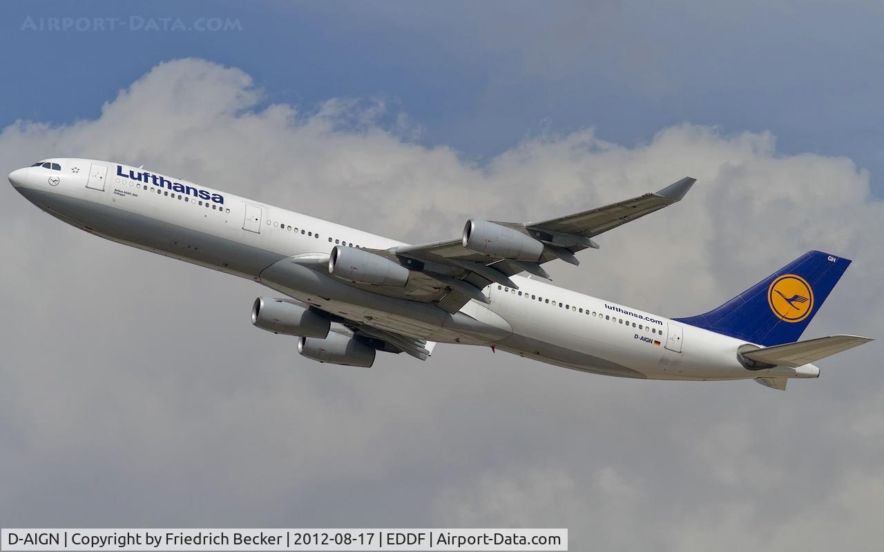 D-AIGN, 1998 Airbus A340-313 C/N 213, departure from Frankfurt