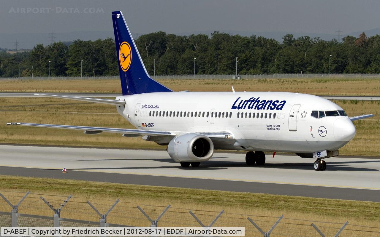 D-ABEF, 1991 Boeing 737-330 C/N 25217, taxying to the gate