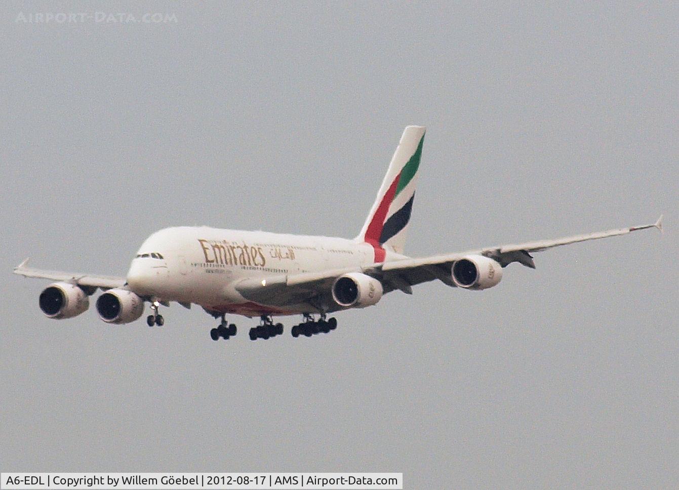 A6-EDL, 2010 Airbus A380-861 C/N 046, Landing on runway C18 of Schiphol Airport