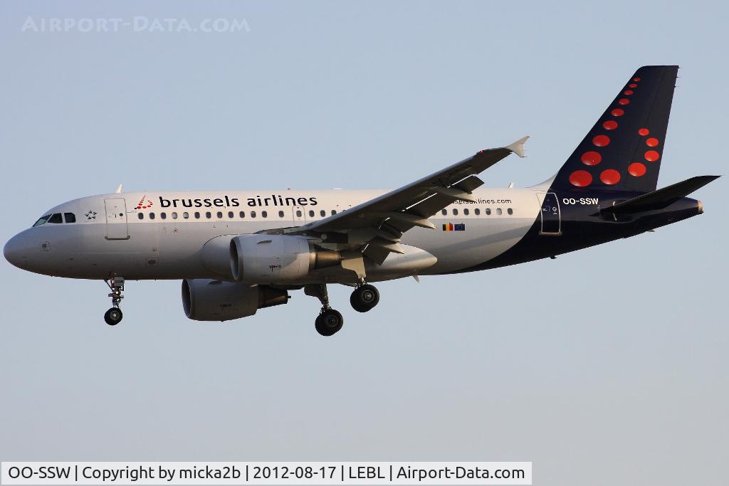 OO-SSW, 2007 Airbus A319-111 C/N 3255, Landing in 25R
