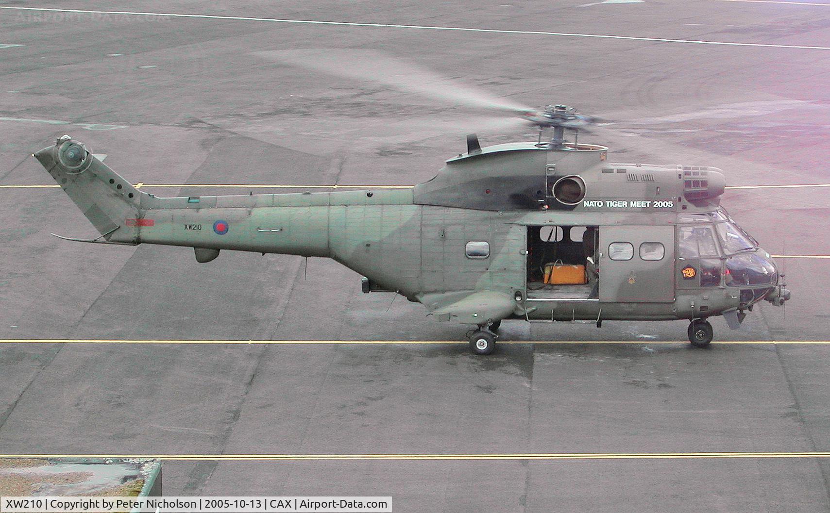XW210, 1971 Westland Puma HC.1 C/N 1101/F9773, Puma HC.1, callsign Vortex 010, of 230 Squadron at RAF Aldergrove visiting Carlisle in October 2005.