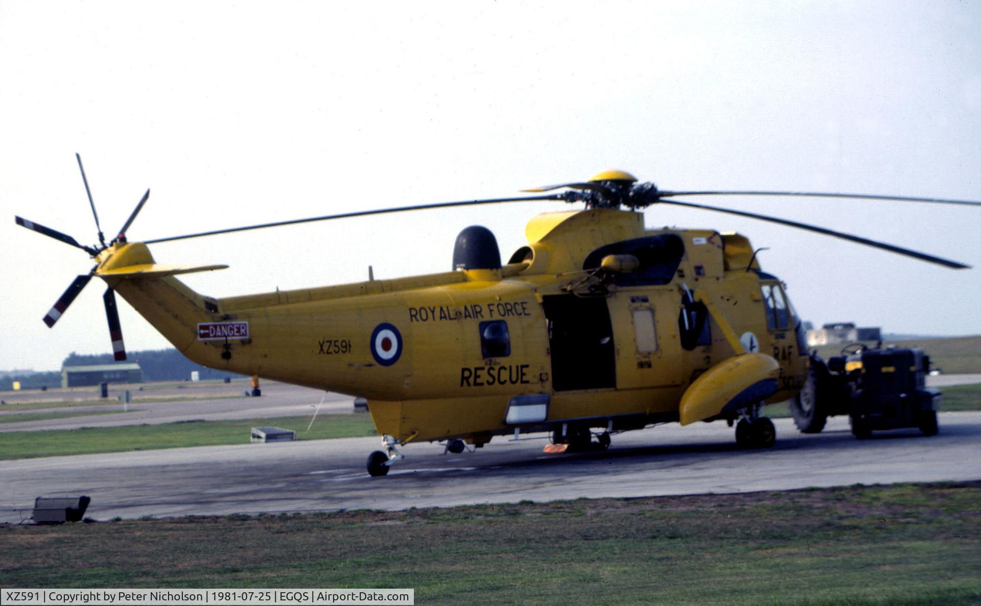 XZ591, 1978 Westland Sea King HAR.3 C/N WA857, Sea King HAR.3 of 202 Squadron on dispersal at RAF Lossiemouth in the Summer of 1981.