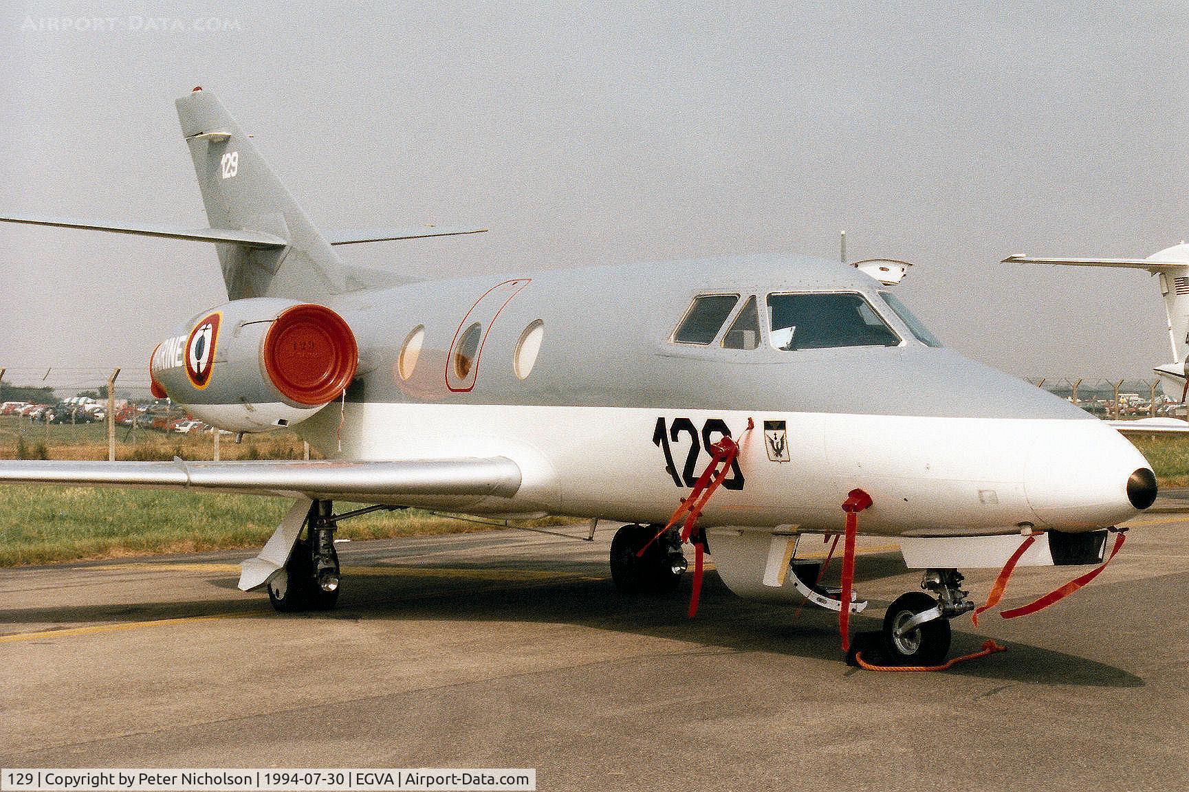 129, 1978 Dassault Falcon 10MER C/N 129, French Aeronavale's Falcon 10MER, callsign FMN 571, on display at the 1994 Intnl Air Tattoo at RAF Fairford.