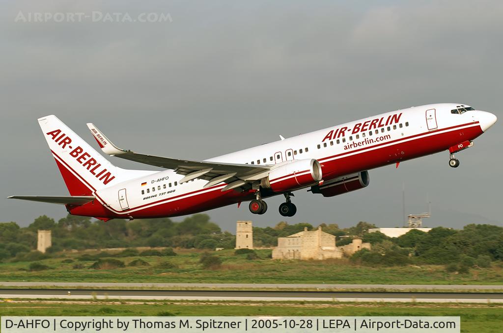 D-AHFO, 2000 Boeing 737-8K5 C/N 27987, Hapagfly D-AHFO wetleased to Air Berlin in AB old c/s t/o Rwy 06R at PMI